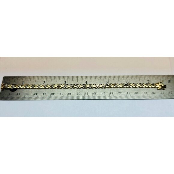 Sterling Silver 925 Gold Tone X Link Tennis Bracelet with White Crystals, 7.5" - Picture 4 of 8